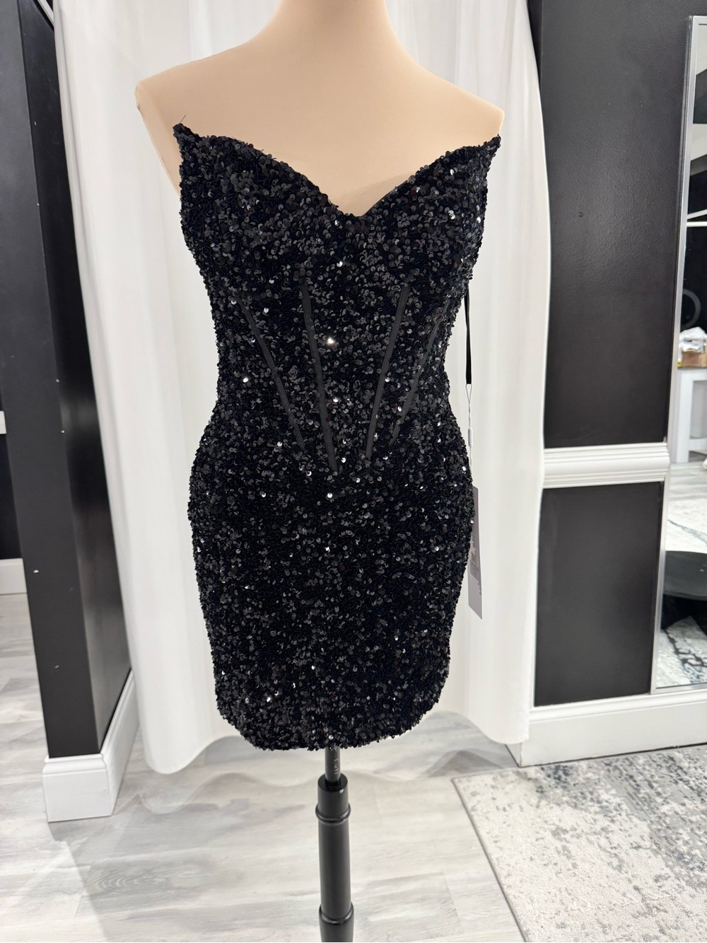 Black Sequin Strapless Portia and Scarlett Homecoming Dress PS23138